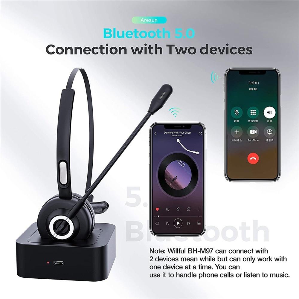 Bluetooth Headset with Mic Charging Dock,On-Ear Office Wireless Headset with Noise Cancelling Microphone for Call Center,Mobile Phones, Laptop,Skype,VoIP