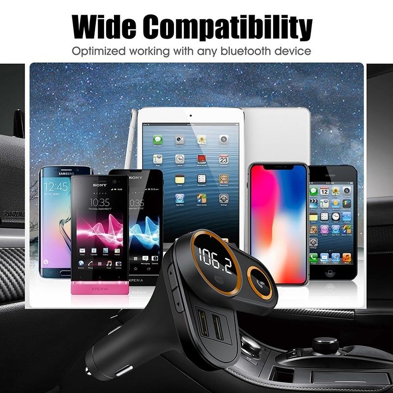 Bluetooth FM Transmitter Car Mp3 Player Wireless In-car Audio Radio Adapter Charger Wireless Dual USB Port Handsfree Call