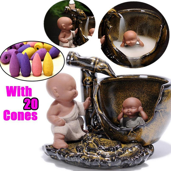 New Ceramic Porcelain Sima Guang Breaking the Vat Backflow Incense Burner Censer Little Monk Sandalwood Agilawood Aroma Furnace IT