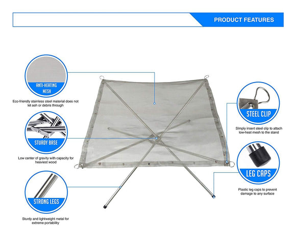 Portable Stainless Steel Mesh Outdoor Camping Fire Pit Wood holder and Rack Fire Ring with a Free Carry Bag
