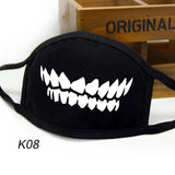 Unisex Dust-Proof Cotton Face Masks Windproof Black Mask Cartoon Printed Half Face Mouth Muffle