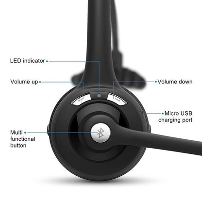 Upgraded Professional Bluetooth Headset BTH-068 Wireless Headphone Black Headband UP To 12 Hours Hands Free For Drivers (Color: Black) [<lun>]