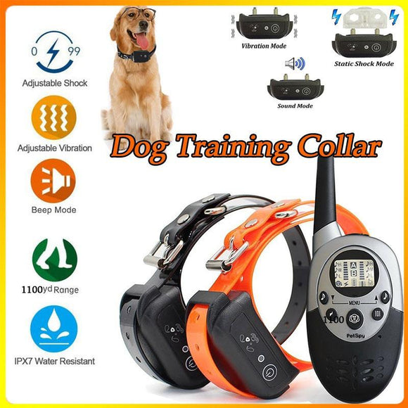 Latest 1000 Yards Dog Training Collar with Remote, Rechargeable and Waterproof with 3 Dog Training Modes Static Shock/Vibration/Beep for Medium or Large Dog with White Backlight LCD Screen