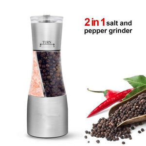 2 in 1 Stainless Steel Manual Salt Pepper Mill Grinder Seasoning Pepper Grinder Grinding Cooking Restaurants Kitchen Tools