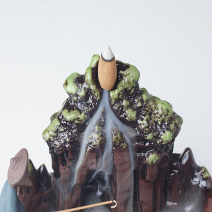 Backflow Incense Burner, Chinese traditional  Handmade Beautiful Scene Ceramic Home Decor  handmade gifts +  20 Backflow incense cones [<lun>]