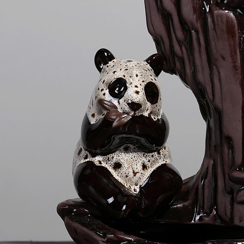 Chinese Panda Ceramic Round Handmade  Backflow Incense Holder  Burner, Aromatherapy Ornament Home Decor Meditation Yoga [<lun>]