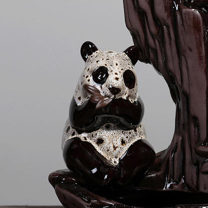 Chinese Panda Ceramic Round Handmade  Backflow Incense Holder  Burner, Aromatherapy Ornament Home Decor Meditation Yoga [<lun>]