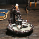New Ceramic Incense Burner Feng Shui Tibet Holder Buddhist Censer + 60 Backflow Cone