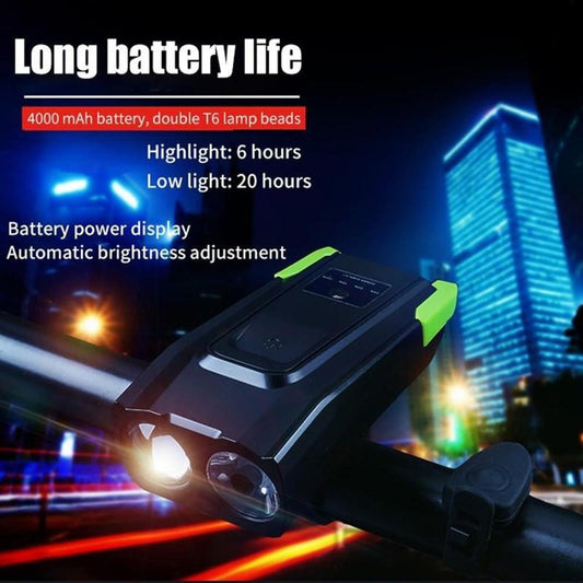 New 4000mAh USB Rechargeable Bike Headlight LED Bicycle Front Head Light Cycling With Horn