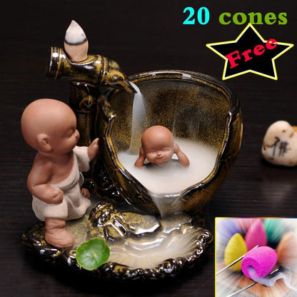 New Ceramic Porcelain Sima Guang Breaking the Vat Backflow Incense Burner Censer Little Monk Sandalwood Agilawood Aroma Furnace IT
