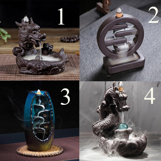 Various back flow incense cone burner Chinese traditional  Handmade Beautiful Scene Ceramic Home Decor  handmade gifts [<lun>]