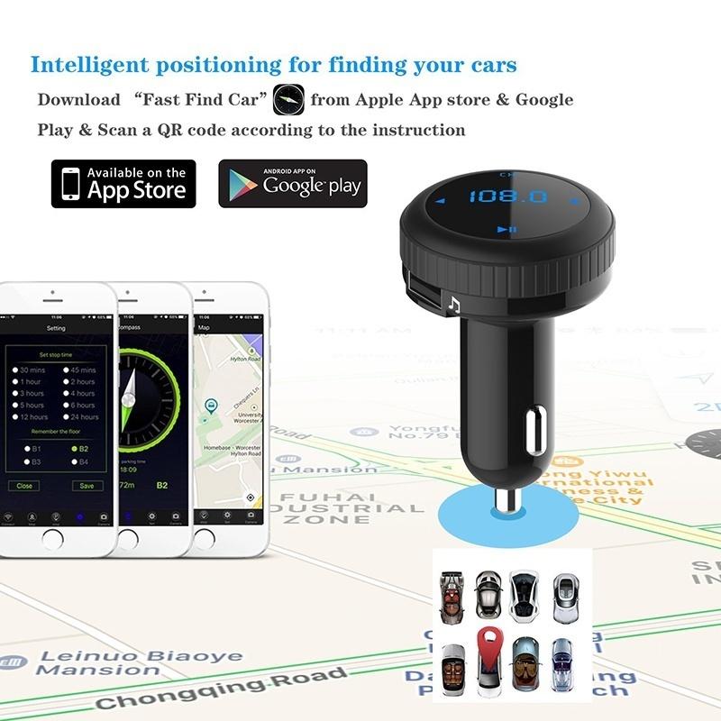 Car Locator,In Car Bluetooth FM Transmitter Handsfree Call Dual USB Charger Radio Adapter