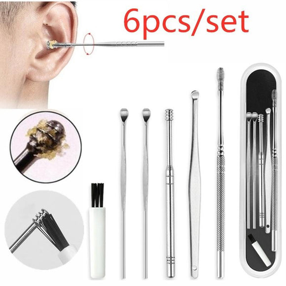 Ear Scoop Cleaner Spring Double Head Rotating Ear Scoop Six-piece Ear Harvesting Tool Set [<lun>]