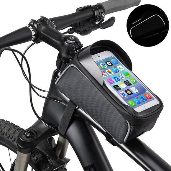 Bike Front Frame Bag Cycling Waterproof Top Tube Frame Pannier Mobile Phone Touch Screen Holder Bike Bag Fits Phones Below 6.0 Inches [<lun>]