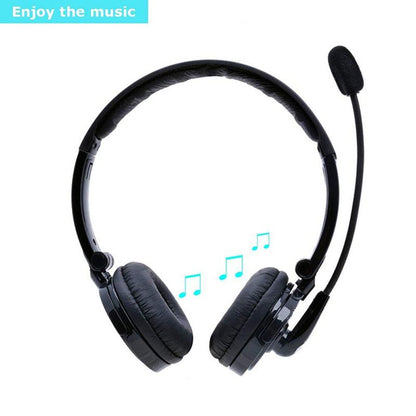 Bluetooth Headset with Microphone, Over-The-Head Wireless Stereo Headphones (Music Streaming, Hands-Free In Car, Up To 12 Hours, Noise Cancelling) for Truck Drivers and Telephone Operator (Black) [<lun>]