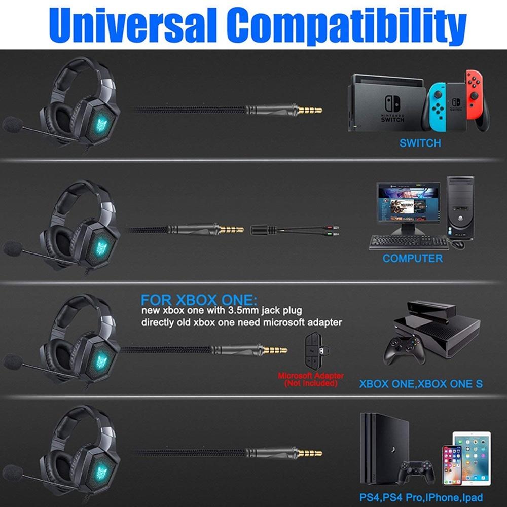 Gaming Headset PS4 Headset with 7.1 Surround Sound, Xbox One Headset w/ Noise Canceling Microphone &amp; LED Light, Compatible with PS4, Xbox One, Switch, PC, Mac, Laptop, Over Ear Headphones
