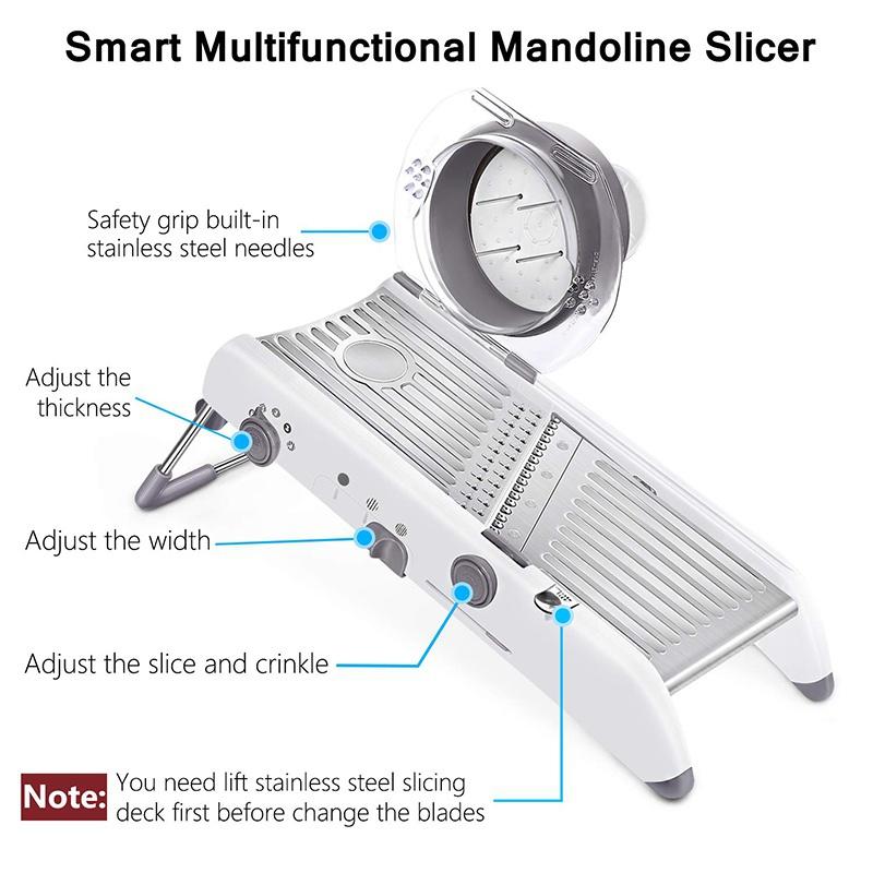 New Mandoline Food Slicer, Stainless Steel Adjustable Vegetable Cutter Manual Kitchen Vegetable Shredder Julienne Chopper for Potato French Fries Fruits Vegetable Salad White [<lun>]