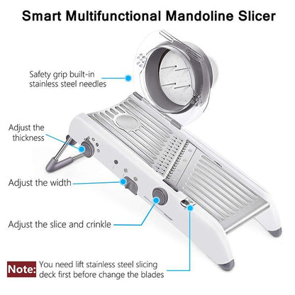 New Mandoline Food Slicer, Stainless Steel Adjustable Vegetable Cutter Manual Kitchen Vegetable Shredder Julienne Chopper for Potato French Fries Fruits Vegetable Salad White [<lun>]
