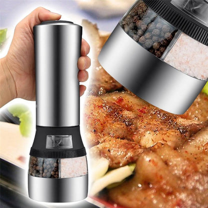 2021 New Stainless Steel Acrylic 2 in 1 Electric Seasoning Salt Pepper Grinder Muller Tool Silver [<lun>]