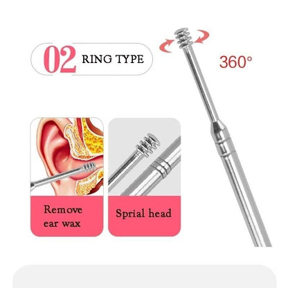 Ear Scoop Cleaner Spring Double Head Rotating Ear Scoop Six-piece Ear Harvesting Tool Set [<lun>]