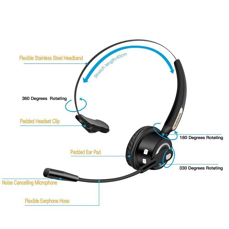 Office Headset with Microphone,12hrs Talking Time Trucker Wireless Bluetooth Headphones, Noise Cancelling Headset for Cell Phone,Computer,Call Center,Study Online