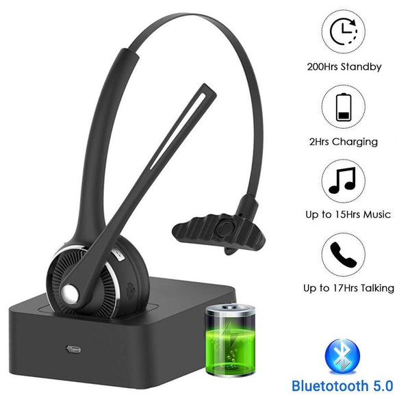 Pro Trucker Bluetooth Headset,Wireless Headset with Microphone,Charging Station,Noise Cancelling Hands Free Phone Headset for Truck Driver Call Center Office PC Skype