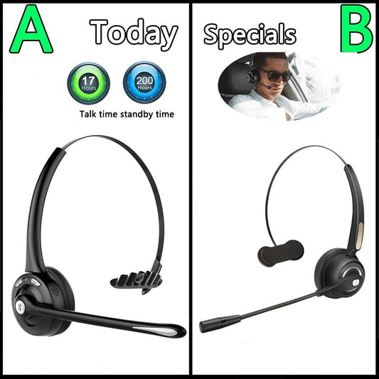 Upgraded Professional Bluetooth Headset BTH-068 Wireless Headphone Black Headband UP To 12 Hours Hands Free For Drivers (Color: Black)