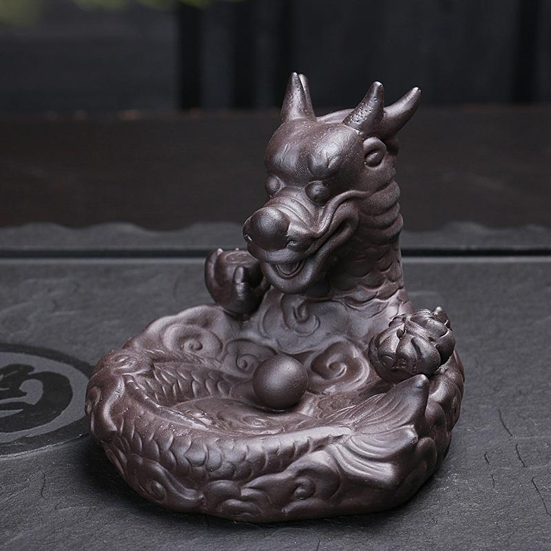 Cute little Ceramic dragon  Backflow Incense , Chinese traditional  Handmade Ceramic Home Decor  handmade gifts Can help sleep +  20 Backflow incense cones [<lun>]