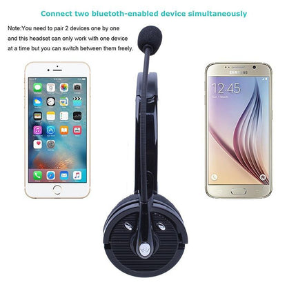 Bluetooth Headset with Microphone, Over-The-Head Wireless Stereo Headphones (Music Streaming, Hands-Free In Car, Up To 12 Hours, Noise Cancelling) for Truck Drivers and Telephone Operator (Black) [<lun>]