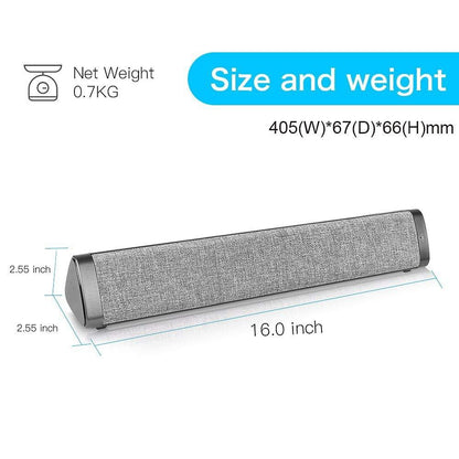 16inch Sound Bars, 10W Soundbar Portable Wireless Bluetooth 5.0 Speaker for PC,Phone,Tablet,MacBook,Built-in 2000mAh Battery,Remote Control,Microphone,Support Aux,RCA,USB-DAC,TF