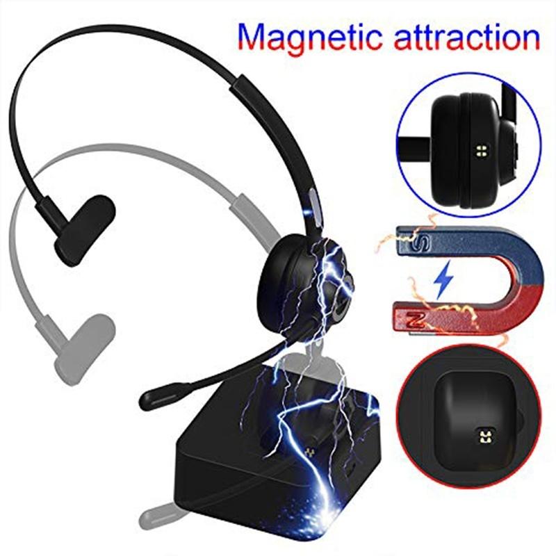 Bluetooth Headset, Wireless Headphone with mic,Noise Cancelling Trucker Bluetooth Headset,Handsfree Headset with Charging Dock for Call Center,Home,Smartphones,PC