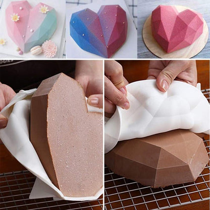 2021 New 3D Diamond Love Heart Shape Silicone Cake Mold Non-stick Silicone Baking Mold Sponge Chiffon Mousse Dessert Molds for Birthday Valentine's Day