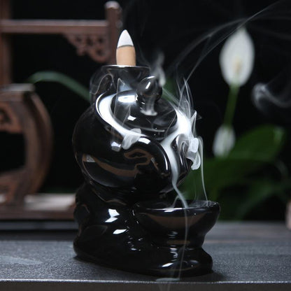 Characteristic Chinese style Handmade Ceramic Backflow Incense Holder Waterfall Incense Burner, Aromatherapy Ornament Home Decor Meditation Yoga +  20 Backflow Incense Cones [<lun>]