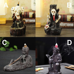 2020  New design Skull Backfolw Incense Burner Fashion Halloween Gift Retro Incense Holder Home Décor Home Air Freshener for Yoga and Reading