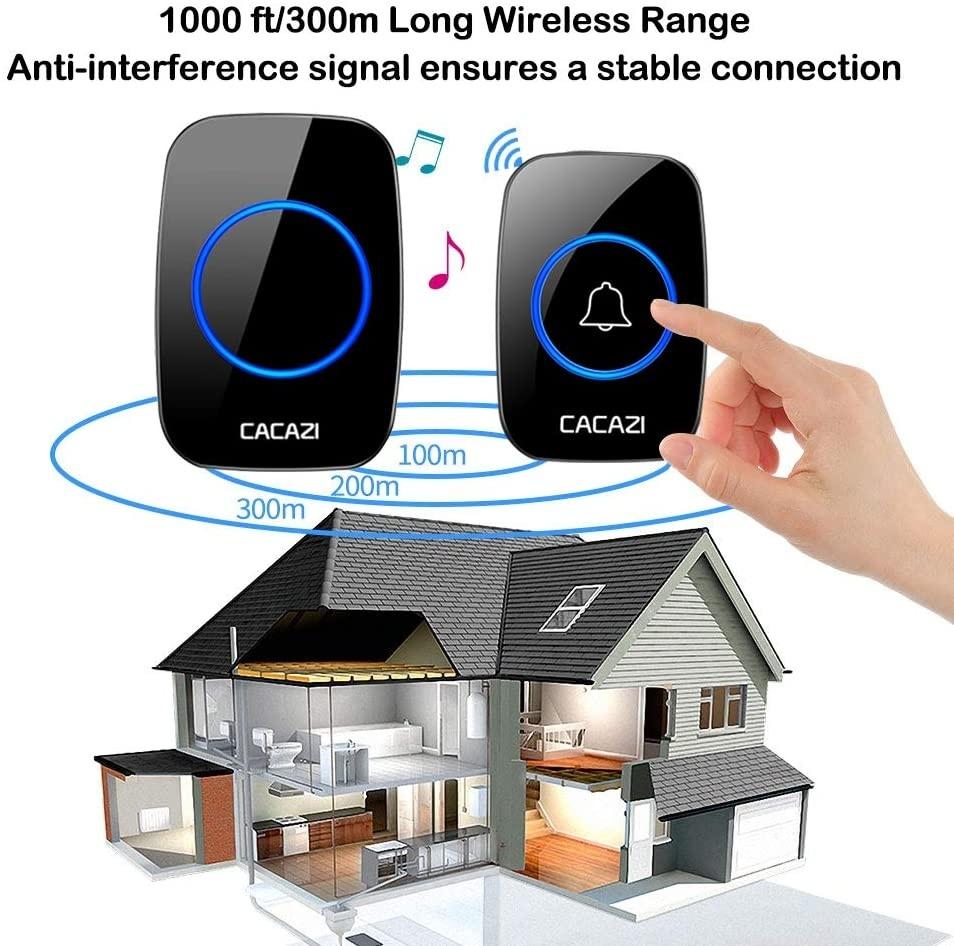Wireless Doorbell, Waterproof Door Bell Chime Kit Includes Push Button Transmitter and Plug-In Receiver,Over 1000 feet Range,36 Melodies,CD Quality Sound and LED Flash