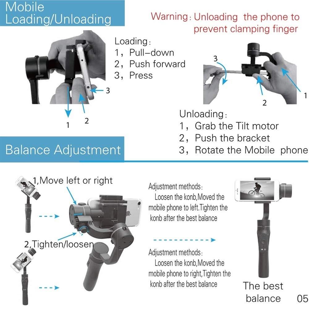 3-Axis Gimbal Stabilizer, Photo Stabilization,Handheld Motorized Stabilizer with Sport Inception Mode Face Object Tracking, Universal 360 Degree Rotation Smartphone Stabilizer for Vlog Youtuber Live Video Record