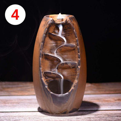 Ceramic sculpture reflux waterfall incense burner, can be used for home decoration meditation yoga gift [<lun>]