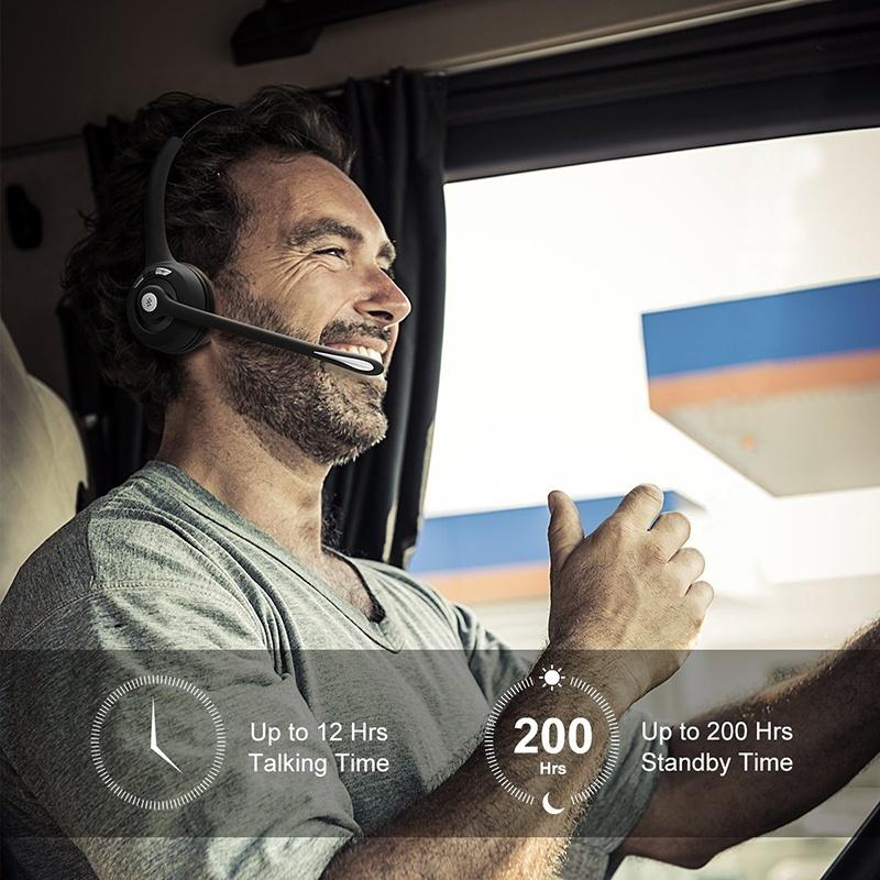 Trucker Bluetooth Headset With Mic, Handsfree Over The Head Earpiece, On Ear Bluetooth Headphones For Cell Phone, Call Center, Truck Driver (Color: Bl