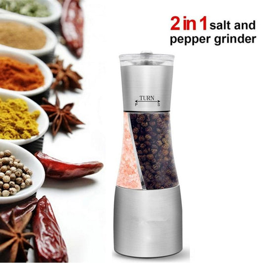 2021 Salt and Pepper Grinder Mills (2rd Generation, Ceramic Core with Adjustable Coarseness), Manual Design Salt Shakers, Allows Two Kinds of Seasoning Used at The Same Time [<lun>]