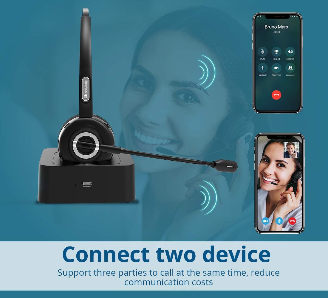Bluetooth headset wireless headset, a combination of a single headset and microphone charging base, for PC, Laptop, Truck Driver, Office, Call Center, Skype [<lun>]