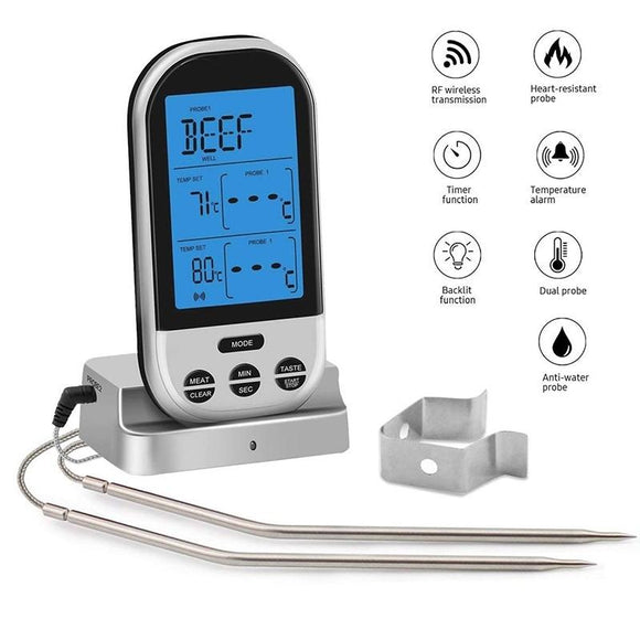 Dual Probe Digital Cooking Meat Thermometer Large LCD Backlight Food Grill Thermometer with Timer Mode for Smoker Kitchen Oven BBQ Thermometer