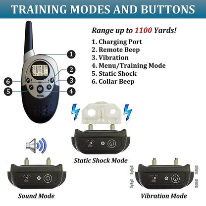 M86 Dog Training Collar Remote Controller Waterproof Rechargeable 1000Yards LCD Trainer for Pet Electric Shock for 1 or 2 Dogs