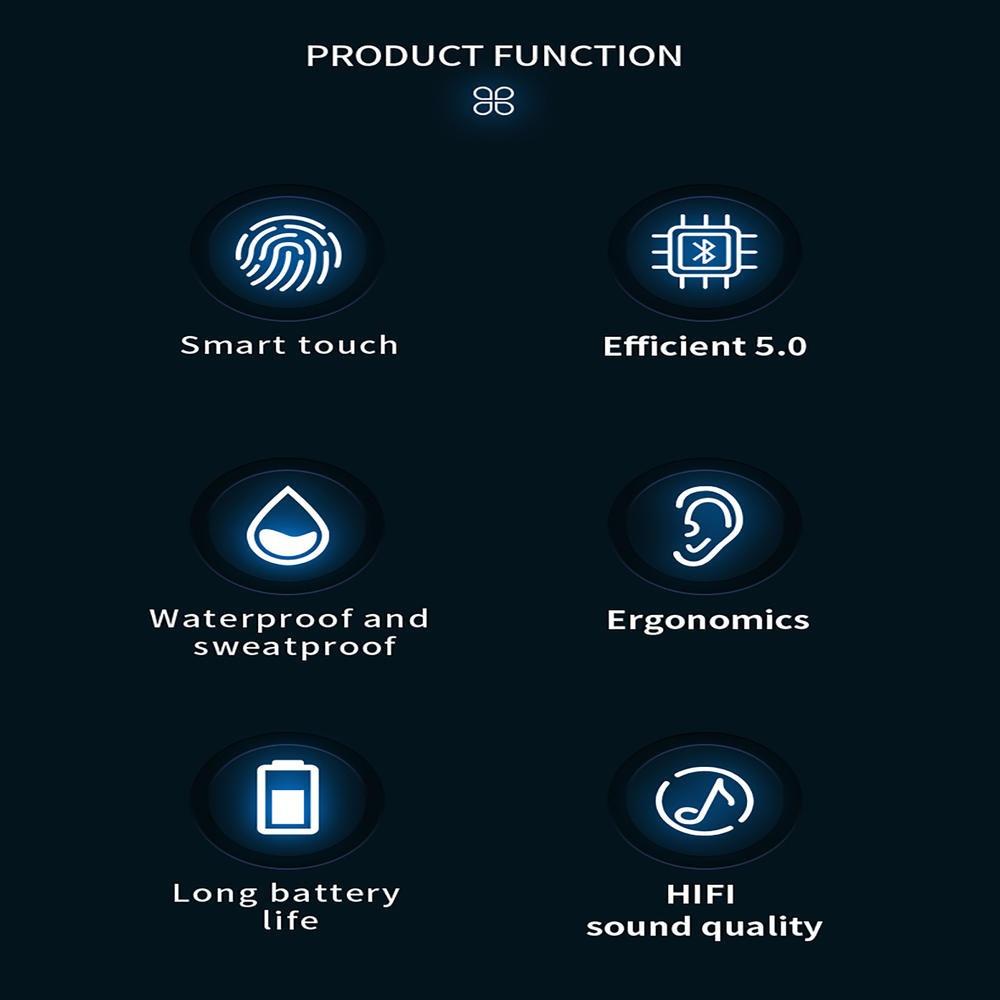 TWS Bluetooth 5.0 Mini Bluetooth Headphones Wireless Music Earpieces Waterproof Surround Sound for Smartphone Pad Laptop