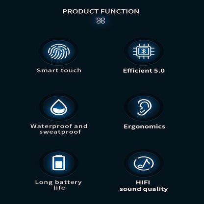 TWS Bluetooth 5.0 Mini Bluetooth Headphones Wireless Music Earpieces Waterproof Surround Sound for Smartphone Pad Laptop