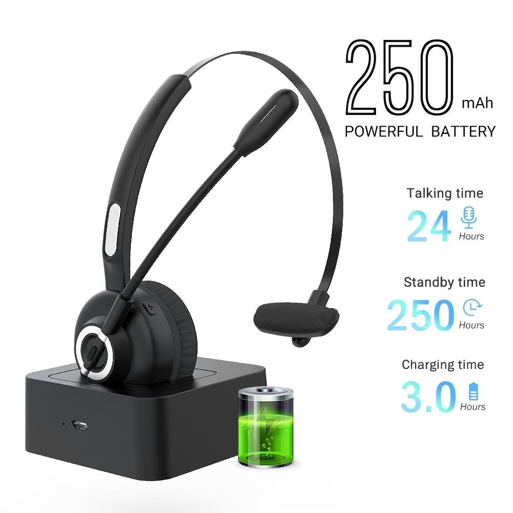 Bluetooth Headset, Wireless Headphone with mic,Noise Cancelling Trucker Bluetooth Headset,Handsfree Headset with Charging Dock for Call Center,Home,Smartphones,PC