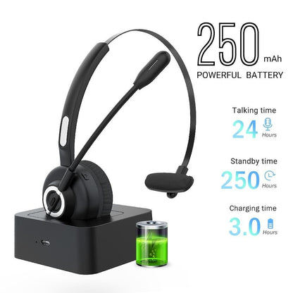 Bluetooth Headset, Wireless Headphone with mic,Noise Cancelling Trucker Bluetooth Headset,Handsfree Headset with Charging Dock for Call Center,Home,Smartphones,PC