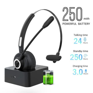 Bluetooth Headset, Wireless Headphone with mic,Noise Cancelling Trucker Bluetooth Headset,Handsfree Headset with Charging Dock for Call Center,Home,Smartphones,PC