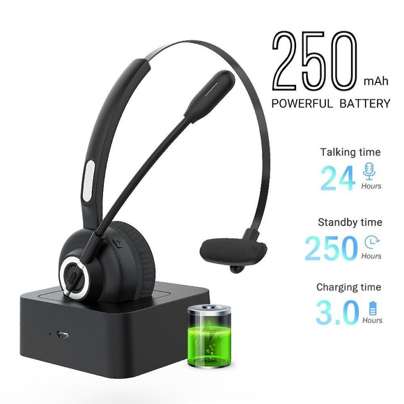 Bluetooth Headset, Wireless Headphone with mic,Noise Cancelling Trucker Bluetooth Headset,Handsfree Headset with Charging Dock for Call Center,Home,Smartphones,PC