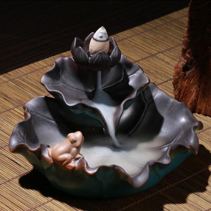 Characteristic Chinese style Handmade Ceramic Backflow Incense Holder Waterfall Incense Burner, Aromatherapy Ornament Home Decor Meditation Yoga +  20 Backflow Incense Cones [<lun>]