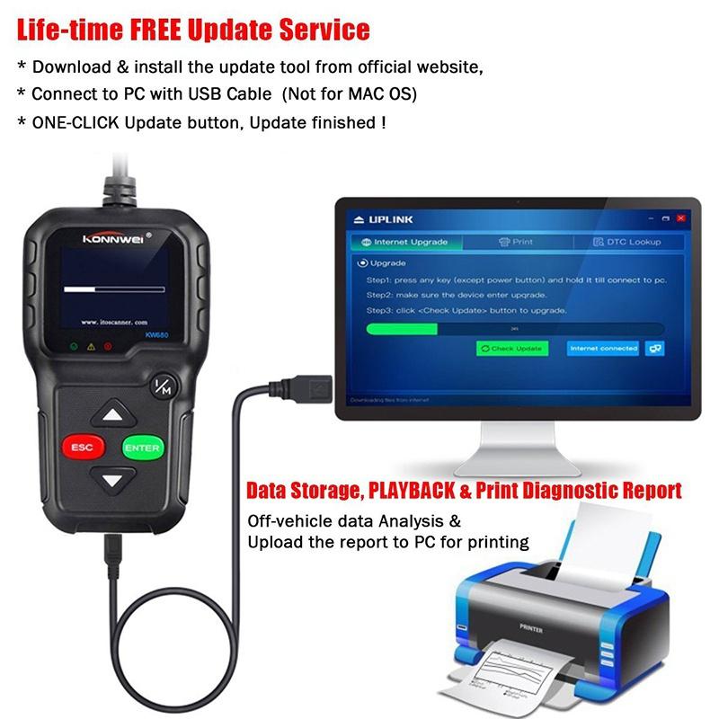 EOBD Functions Car Scan Tool Vehicle Engine Fault Scanners With Extra BAT Check, O2 Sensor, On-board Monitoring Test [<lun>]